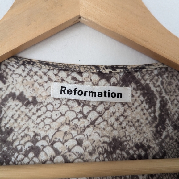 Reformation Tan Brown Cream Snakeskin Snake Print Python Monica Wrap Mini Dress - Picture 3 of 6